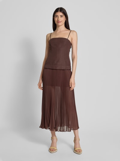 Forever New Sukienka koktajlowa lniana z plisami Czekoladowy 4