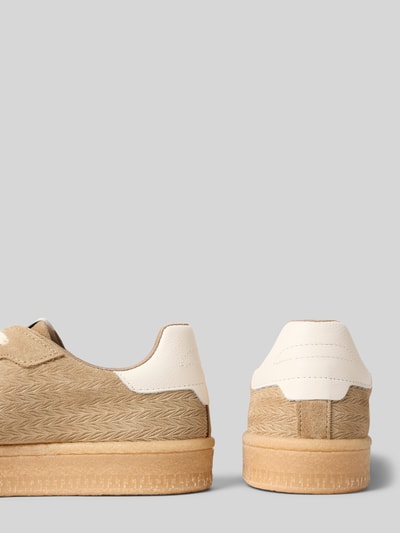 Tamaris Low-top sneakers van mix van rundleer en textiel Taupe - 2