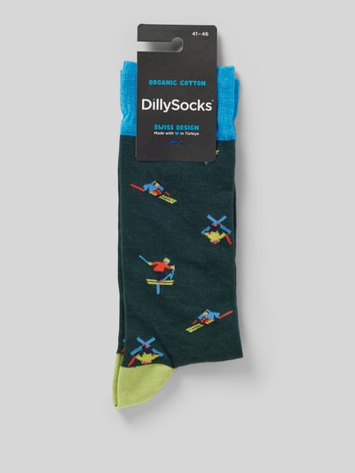 DillySocks Sokken met motiefstitching, model 'Ski Free' Marineblauw - 3