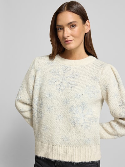 Vero Moda Regular Fit Weihnachtspullover mit Allover-Muster Modell 'NEWSNOWFROST' Ecru 3