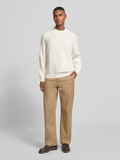 Selected Homme Sweter z dzianiny o kroju regular fit z czystej bawełny model ‘DERECK’ Złamany biały 1