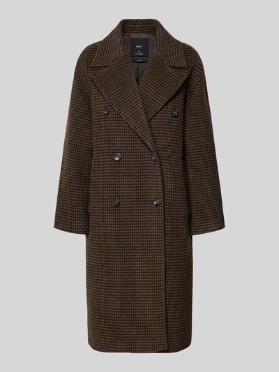 Produktfoto, Mantel mit Reverskragen von Mango aus Lanawoll-Mix mit Viskose-Anteil, Regular-Fit, braunes Hahnentritt-Muster, Knopfverschluss, Eingrifftaschen, Rückenlänge 111 cm, Schulterbreite 56 cm, Brustweite 57 cm, Ärmellänge 58 cm