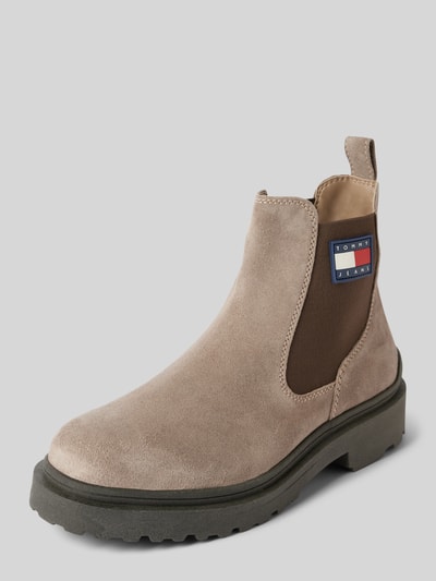 Tommy Jeans Chelsea boots van leer met labelpatch Taupe - 1