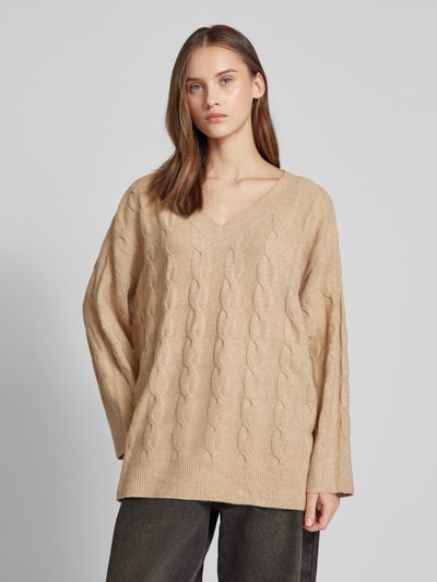 Only Loose Fit Strickpullover mit Zopfmuster Modell 'JEANETT' Sand 4