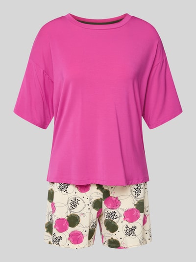 Productfoto, Kurzer Schlafanzug im Allover-Look van Schiesser, relaxed fit van micromodal-elastaan, fuchsia shirt, shorts met elastische taille, bloemenprint