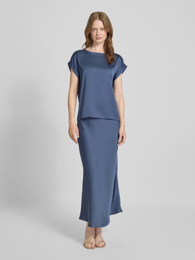 Vila Blouseshirt van satijn met ronde hals, model 'ELLETTE' Rookblauw - 1