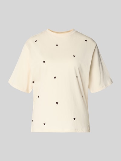Produktfoto, T-Shirt mit 1/2-Arm von Jake*s Casual z bawełny, luźny krój, dekolt okrągły, krótkie rękawy, kolor kremowy z czarnymi sercami