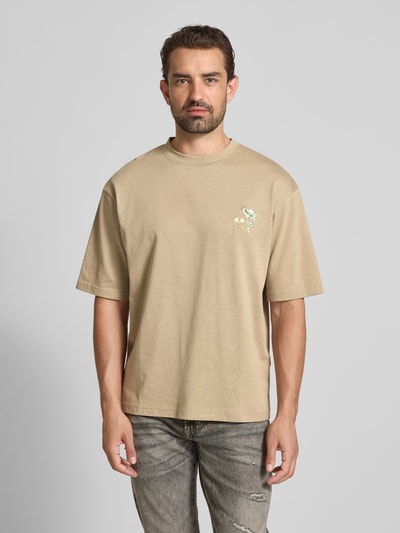 ANNARR T-shirt met motiefstitching, model 'OKHOLM' Zand - 4