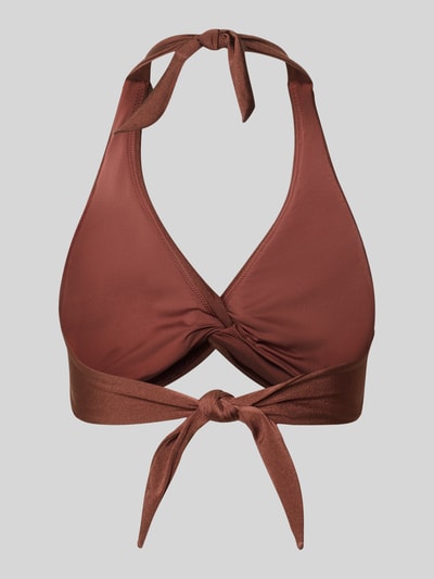 Productfoto, Bikini-Oberteil mit Neckholder Modell 'Isla' van Barts in bruin materiaalmix met stretch, voorgevormde cups, knoopdetail, v-hals, halter, striksluiting