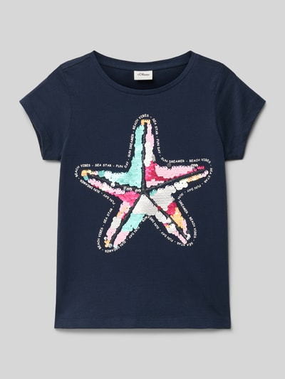 s.Oliver RED LABEL Regular Fit T-Shirt mit interaktivem Design Marine 1