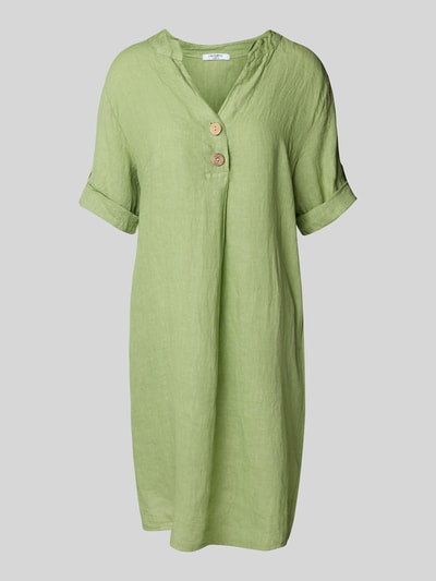 ZABAIONE Knielange linnen jurk met V-hals Lichtgroen - 2