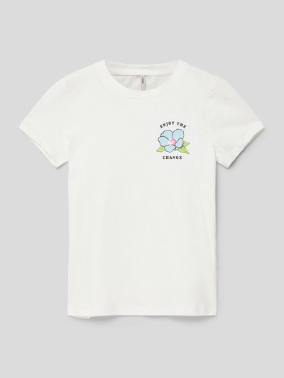 Only T-shirt z kwiatowym nadrukiem model ‘FLOWERS’ Złamany biały 1