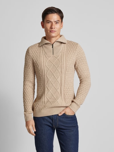 Jack & Jones Premium Sweter z dzianiny z krótkim zamkiem błyskawicznym model ‘BLUNORTH’ Złamany biały 4