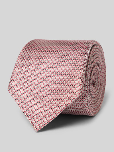 Produktfoto, Krawatte aus Seiden-Mix Modell 'H-TIE CM6 262' von BOSS für Herren, rotes Muster, feine Textur auf grauem Hintergrund.