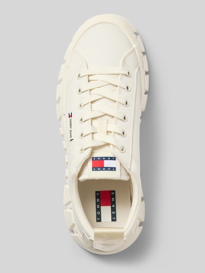 Produktfoto, Low Top Sneaker aus echtem Leder Modell 'FLATFORM CHUNKY SNEAK' von Tommy Jeans in Optik: Unifarben, rund, Flach, Label-Prägung, Schnürung, strukturierte Sohle, Glattleder, Material: Rindsleder.