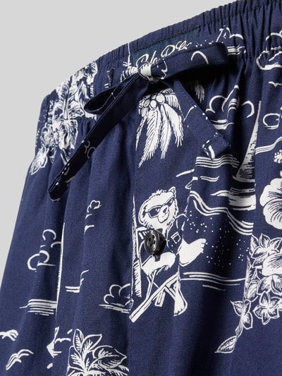 Produktfoto, Comfort Fit Pyjama-Hose aus reiner Baumwolle Modell 'PJ PANT-SLEEP-BOTTOM' von Polo Ralph Lauren Underwear in Dunkelblau mit weißem Optik:Allover-Muster, Elastisch, mit Tunnelzug, Seitentaschen und glatter Textur