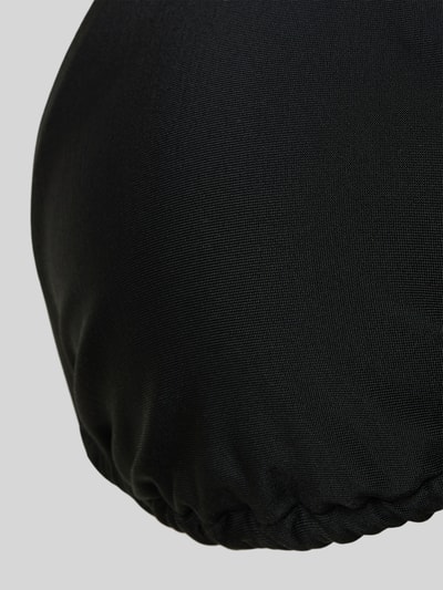 Produktfoto, Bikini-Oberteil mit Logo-Print von adidas Originals, schwarze Optik:Unifarben, feine Stoffstruktur, Detailaufnahme.