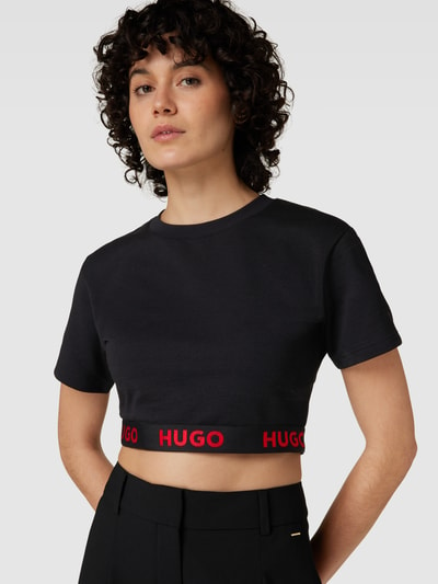 HUGO T-shirt krótki z brzegiem z logo Czarny 3