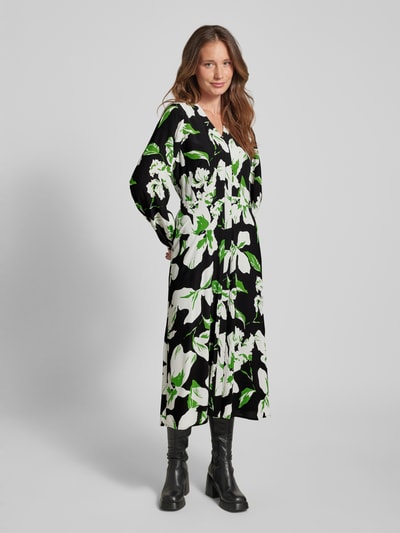 comma Midi-jurk van pure viscose met zijsplitten Groen - 1