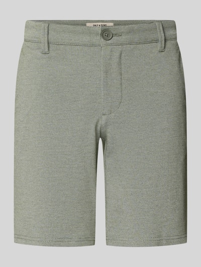 Produktfoto, Regular Fit Chinoshorts aus Viskose-Mix Modell 'MARK' von Only & Sons, melanżowy wzór, pasek, naszywka, kieszenie, krój regular fit