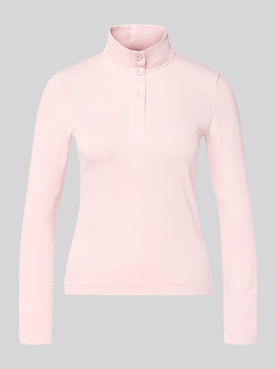 Produktfoto, Slim Fit Longsleeve aus mieszanka bawełny marki Marc Cain, kolor jasnoróżowy, stójka, listwa guzikowa, długość tyłu w rozmiarze 36: 55 cm