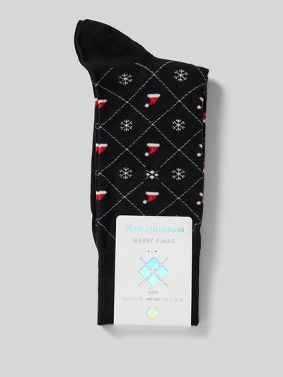 Burlington Socken mit Label-Detail Modell 'X-Mas Argyle' Black 3