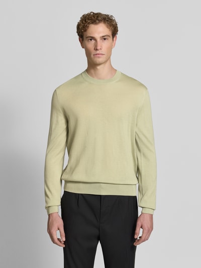 BOSS Sweter o kroju regular fit z czystej żywej wełny model 'H-Leno' Limonkowy 4