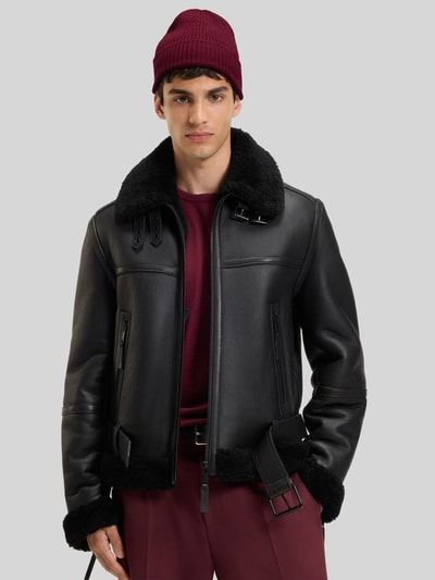 HUGO Czapka beanie z prążkowanej czystej żywej wełny model ‘XOLA’ Ciemnoczerwony 1