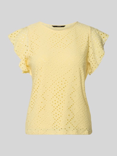 Produktfoto, Regular Fit T-Shirt mit Rundhals-Ausschnitt Modell 'TASSA' von Vero Moda, damski t-shirt, efekt: jednolity kolor, krój regular fit, okrągły dekolt, krótki rękaw, zakończenie rękawów: frill, wykończenie materiału: stretch