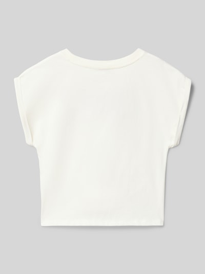 Produktfoto, Regular Fit T-Shirt mit Motiv-Print von Garcia aus reiner Baumwolle in Weiß, kurze Kappärmel, strukturierte Oberfläche.