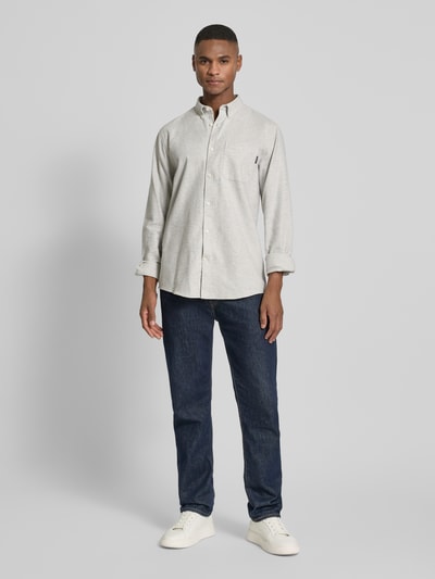 Lindbergh Slim Fit Freizeithemd mit Brusttasche Modell 'Brushed' Hellgrau 1