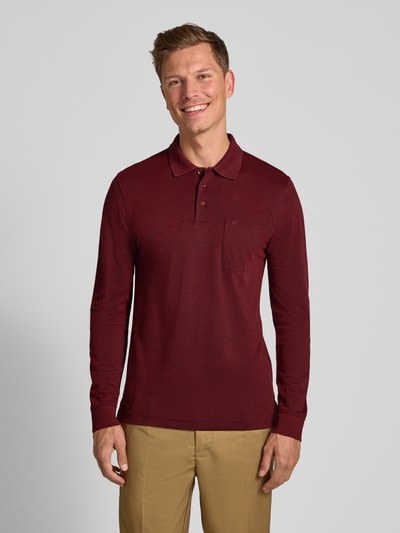 Christian Berg Men Regular fit poloshirt in design met lange mouwen Bordeaux - 4
