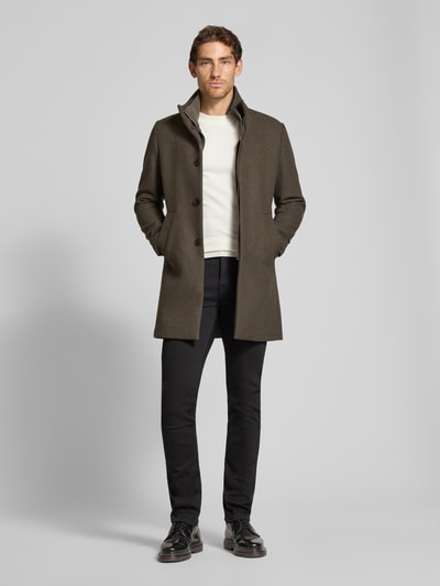 Matinique Regular fit lange jas van katoenmix met viscose Middenbruin - 1