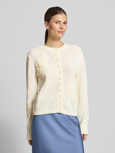 Jake*s Collection Gebreid vest met bloemenapplicaties Ecru - 4