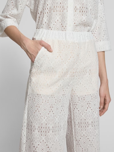 Zero Wide Leg Stoffhose mit Lochstickerei Weiss 3