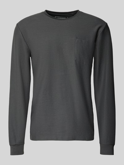 Tom Tailor Denim Bluzka o kroju regular fit z mieszanki bawełny z długim rękawem i fakturowanym, tkanym wzorem Antracytowy 2