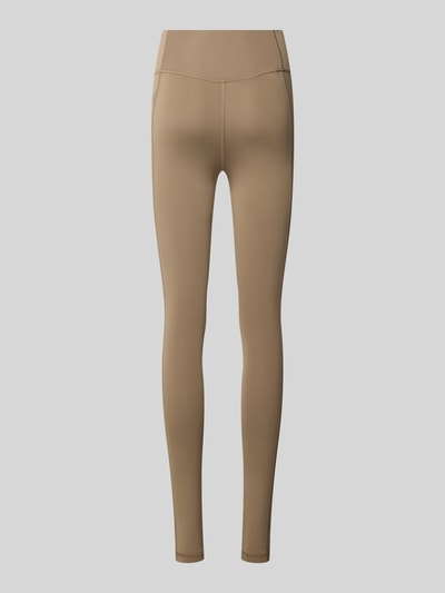 Produktfoto, Eng anliegende Sport-Leggings mit Logo-Print von adidas in Beige mit glatter Textur, Damen Sport-Leggings von adidas Training