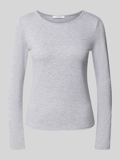 Produktfoto, Longsleeve mit Rundhalsausschnitt von ZABAIONE in Hellgrau, taillierter Schnitt, Baumwoll-Elasthan-Mix, glatte Textur