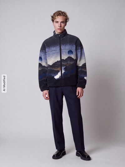 ONLY & SONS Teddyjacke mit Landschafts-Motivprint Marine 1