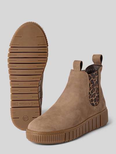 Produktfoto, Chelsea Boots aus echt rundleer van Tamaris, look: effen, punt van de schoen: rond, hakvorm: plat, logodetail, treklusje, licht geprofileerde zool, materiaalverwerking: generfd leer, materiaal: echt rundleer