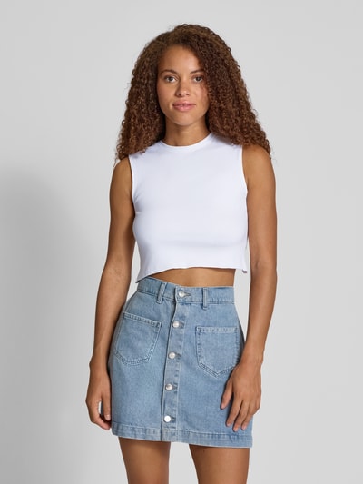 Only Top krótki o kroju slim fit z mieszanki bawełny model ‘VELA’ Biały 4