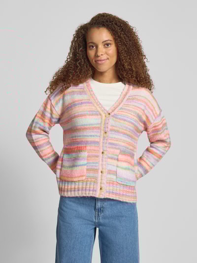 Pieces Regular fit gebreid jack van zacht ribtricot, model 'ORMAN' Roze gemêleerd - 4