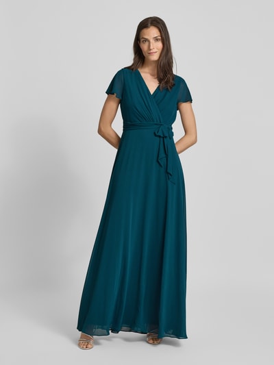 Christian Berg Cocktail Wickelkleid mit V-Ausschnitt und Bindegürtel Lagune 4