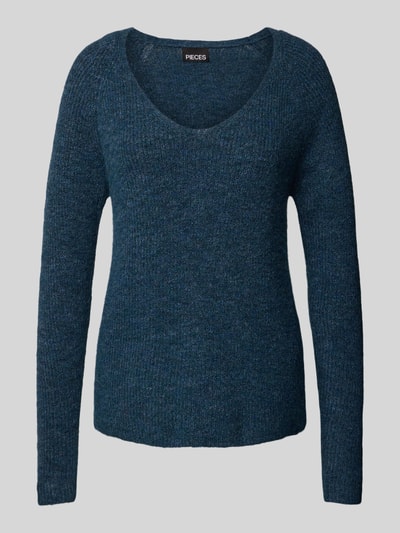 Pieces Regular fit gebreide pullover met V-hals, model 'ELLEN Donkergroen - 2