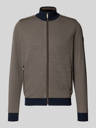 Produktfoto, Cardigan mit Stehkragen und Reißverschluss von bugatti, Baumwoll-Mix, Regular Fit, dezente Struktur, neutrale Farbtöne