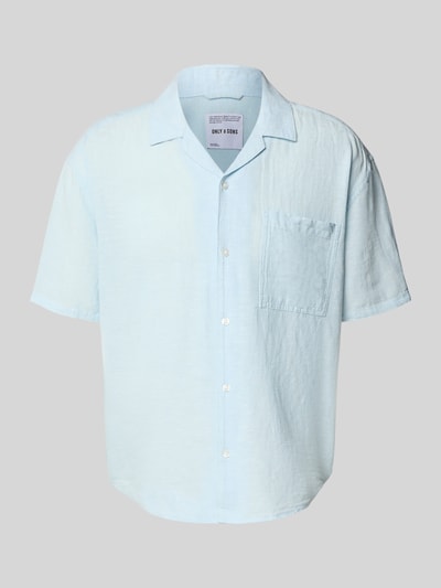 Only & Sons Relaxed Fit Freizeithemd aus Baumwoll-Leinen-Mix Modell 'CAIDEN' Hellblau 2