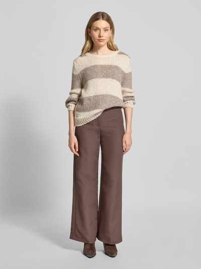 Oui Relaxed pullover in gebreide look met wol en mohair Taupe - 1