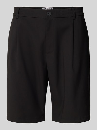 Produktfoto, Straight Fit Shorts mit Eingrifftaschen von JAKE*S STUDIO MEN in Schwarz, glatte Oberfläche, Knopf- und Reißverschluss, Gesäßtaschen