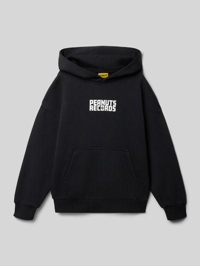 Productfoto, Regular Fit Hoodie uit katoenmix model 'PEANUTS' van Only & Sons voor kinderen, zwart, Peanuts® print, geribde zoom, sweatmateriaal