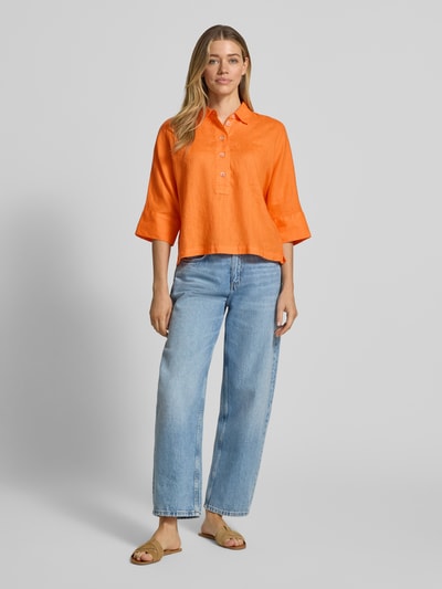 Emily Van den Bergh regular fit linnen blouse met 3/4-mouwen Oranje - 1